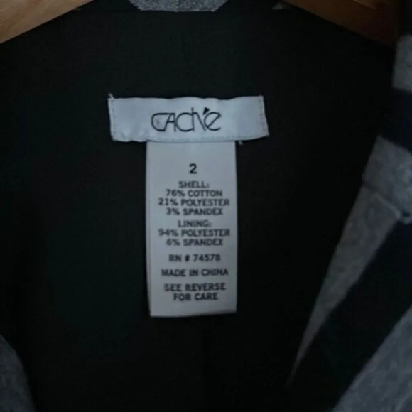 Cache Black Gray Striped Double Breasted Blazer Size 2 - Picture 3 of 4